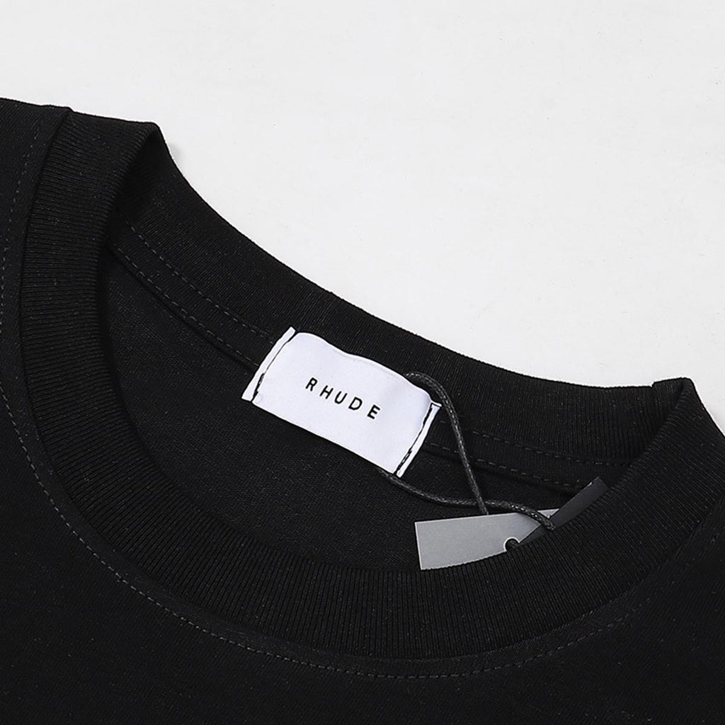 Rhude T-shirts College Badge Printed Cotton Casual Short Sleeve Men and Women