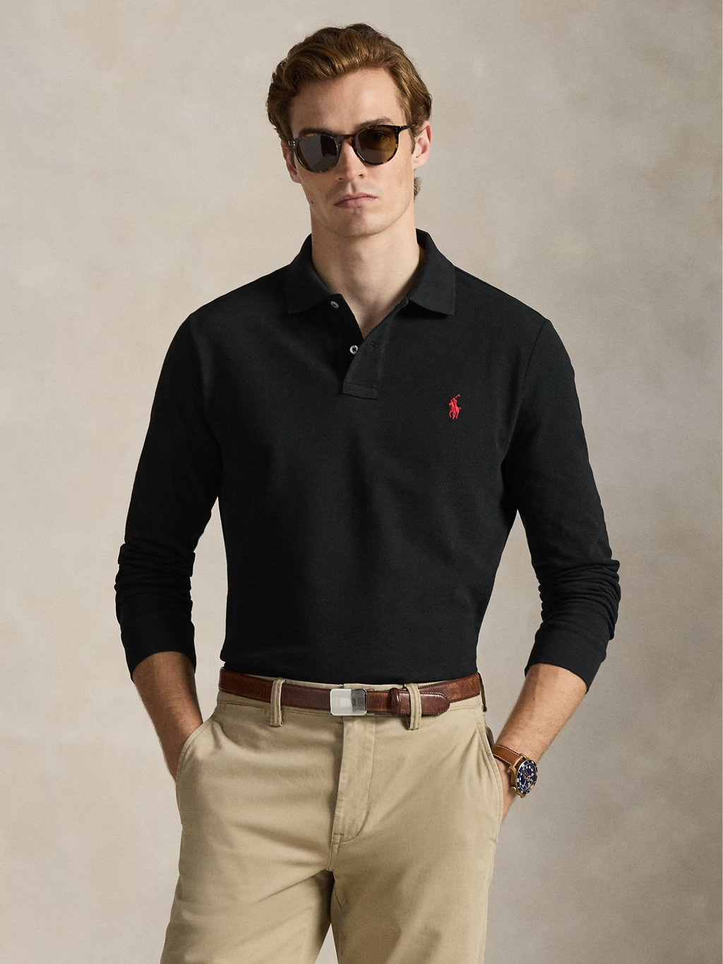 RALPH LAUREN Custom Slim Fit Mesh Polo Shirt Polo Black