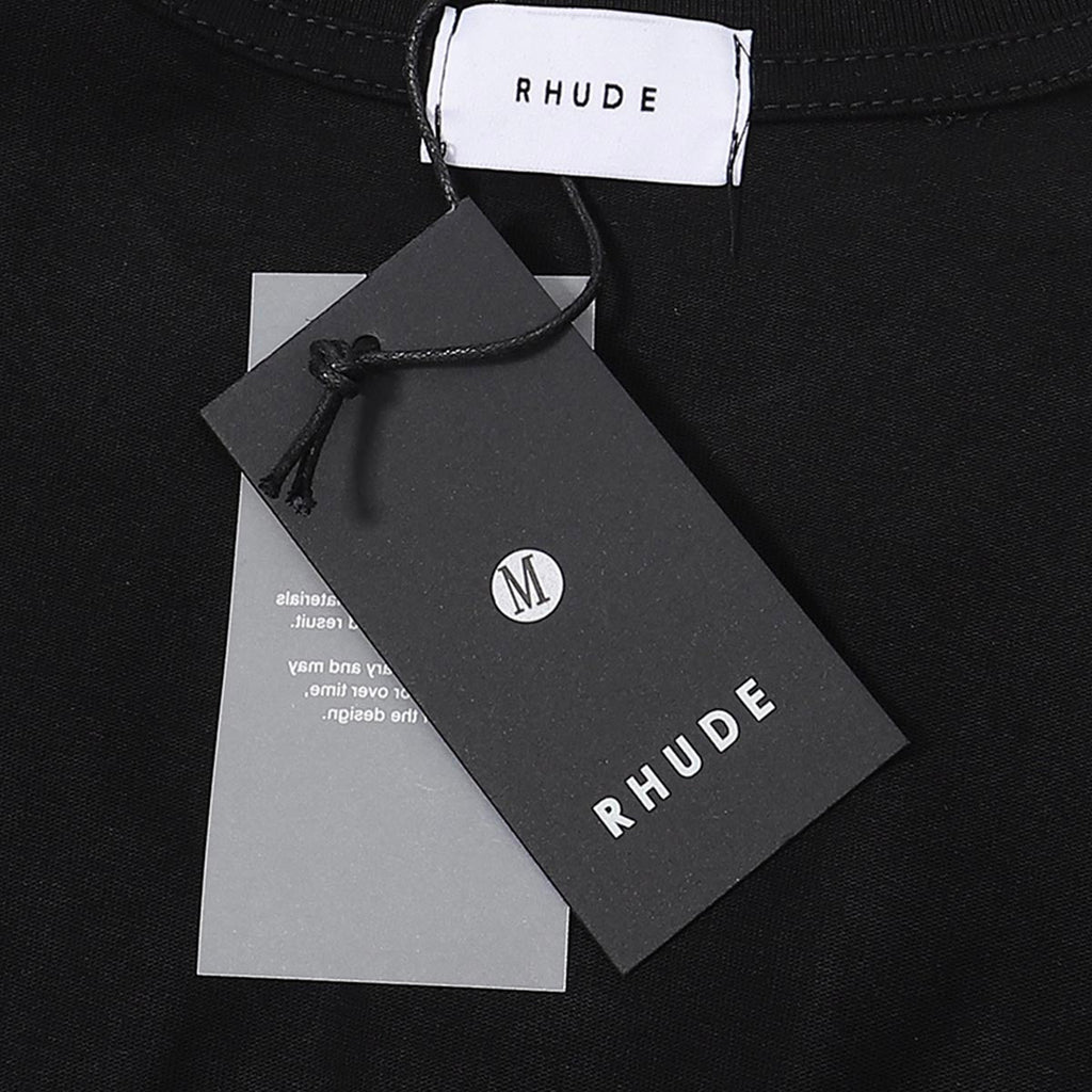 Rhude T-shirts College Badge Printed Cotton Casual Short Sleeve Men and Women
