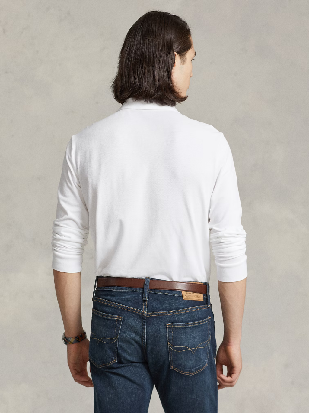 RALPH LAUREN Slim Fit Mesh Long-Sleeve Polo White
