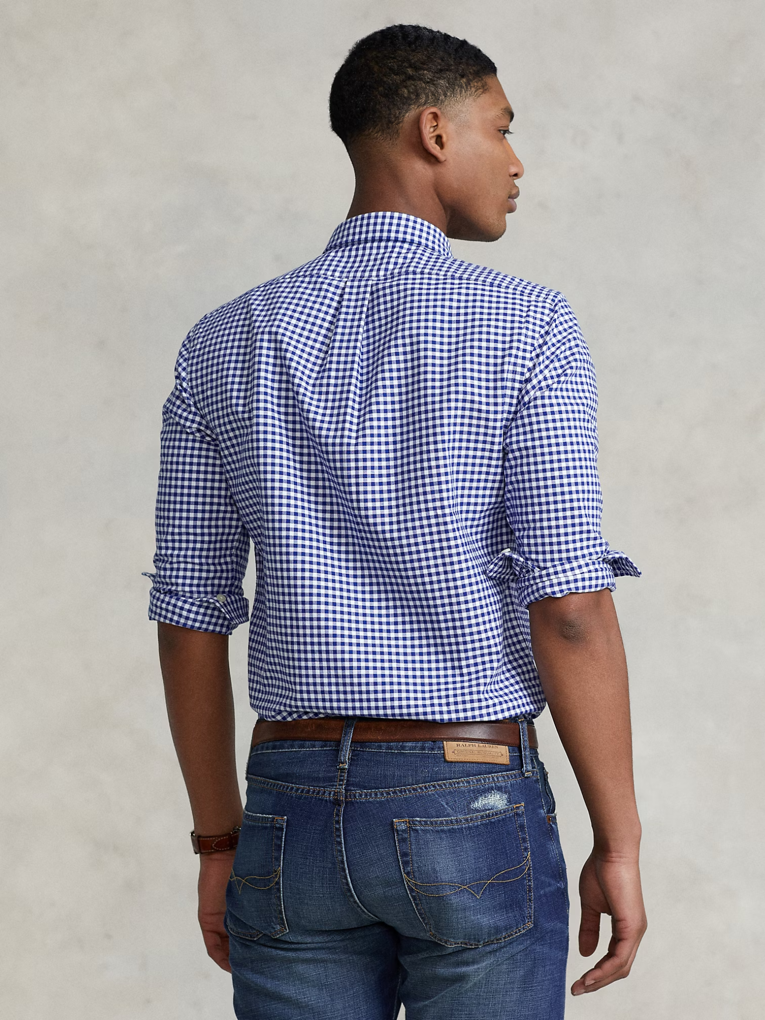 RALPH LAUREN Slim Fit Gingham Oxford Shirt Royal/White