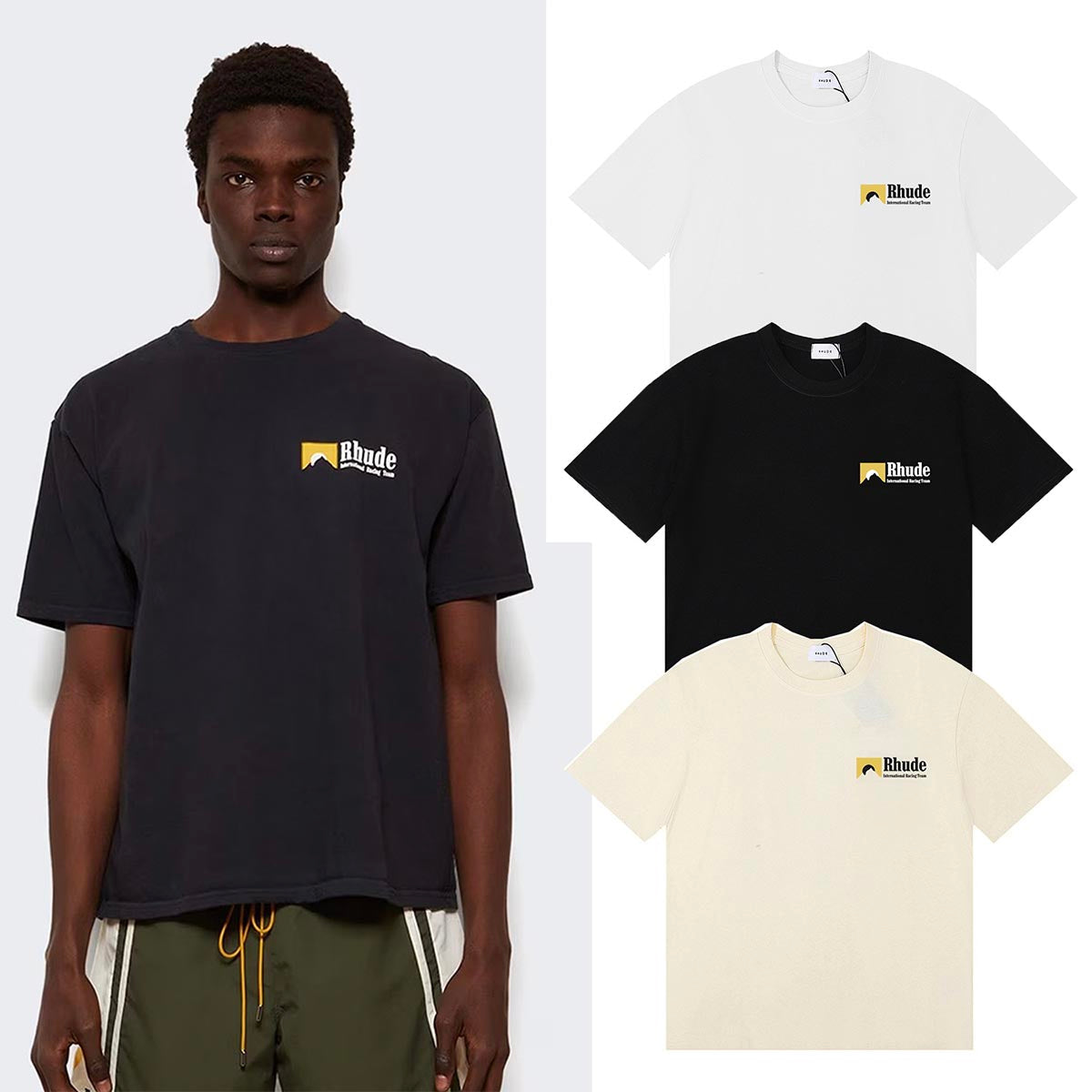 Rhude T-shirts International Racing Team Simple Cotton Short Sleeve Men and Women