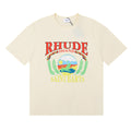 Rhude T-shirts Sunset Beach Pattern Printed Cotton Casual Short Sleeves Men and Women