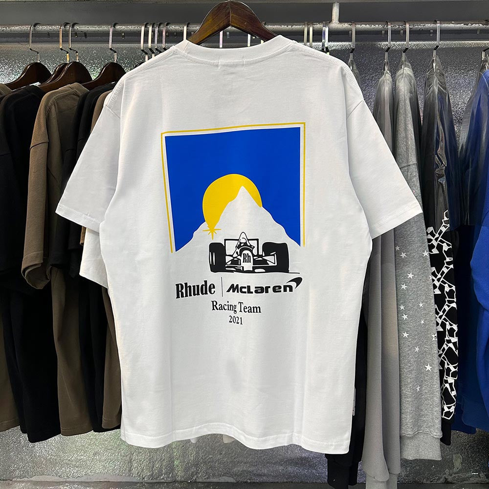 Rhude T-shirts Racing Printed Cotton Casual Short Sleeves Men and Women