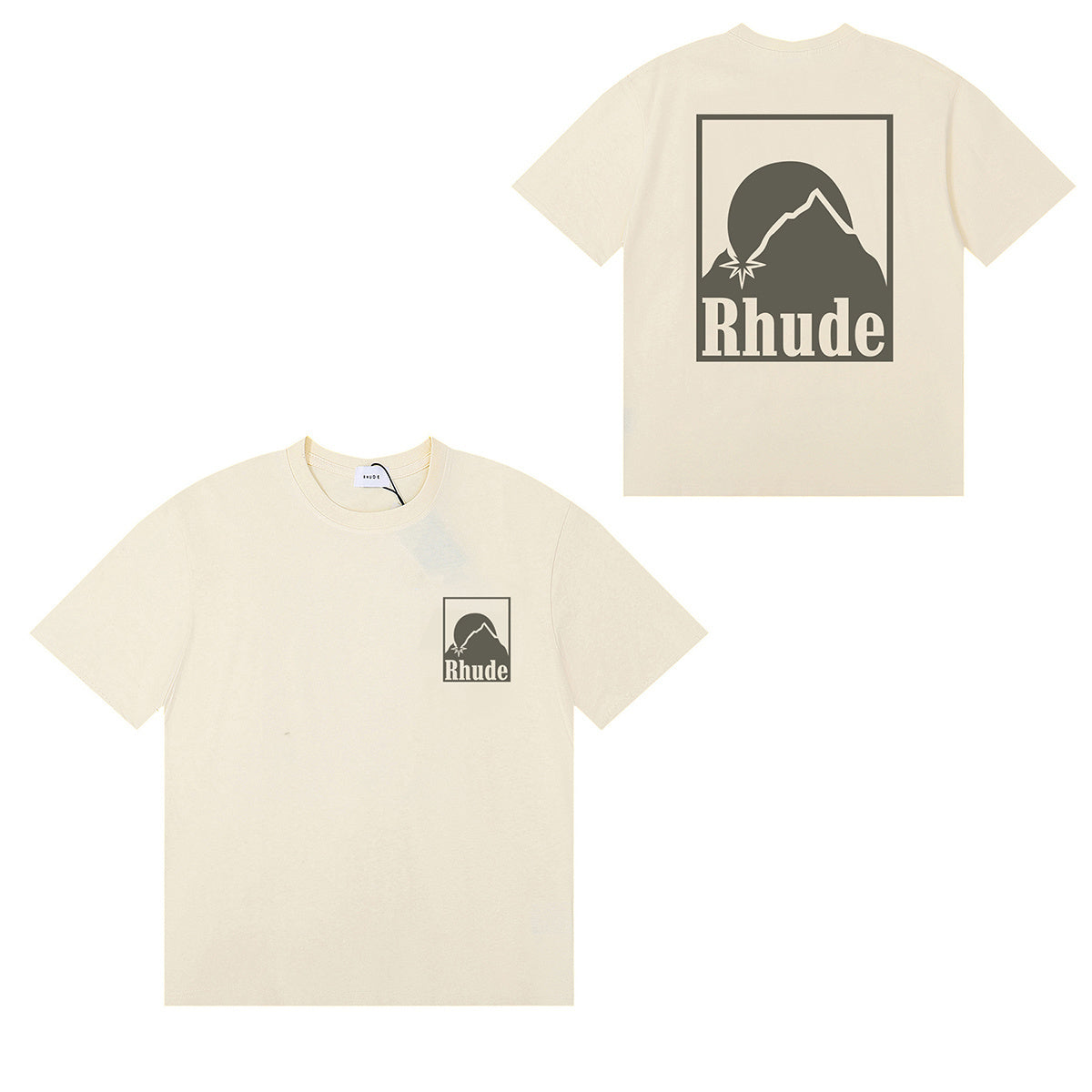 Rhude T-shirts Moon Badge Printing Cotton Casual Short Sleeve Men and Women