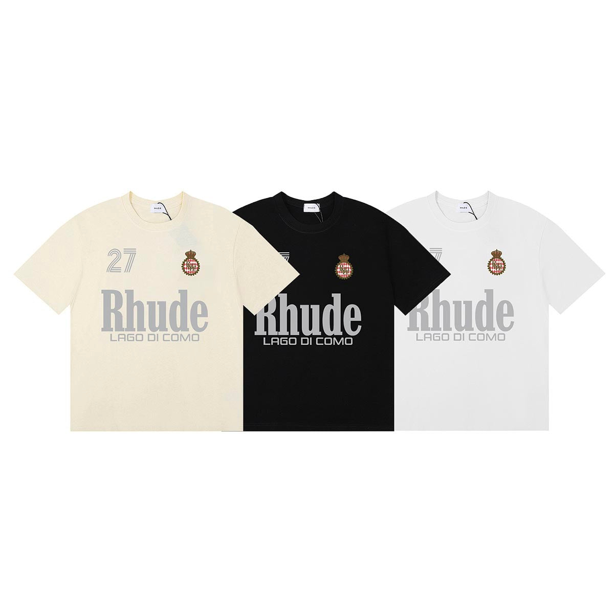 Rhude T-shirts LAGO DI COMO Printed Cotton Casual Short Sleeve Men and Women