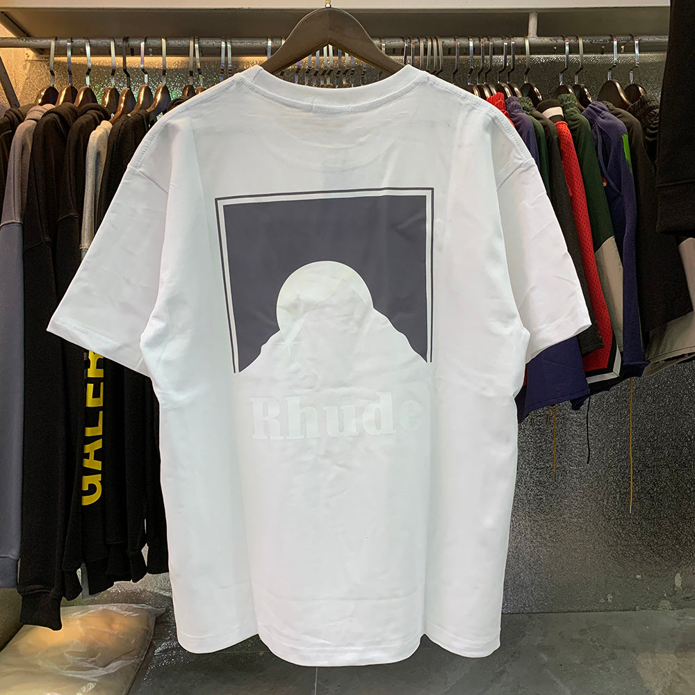 Rhude T-shirts Black Moon Print Loose Casual Short Sleeve Men and Women