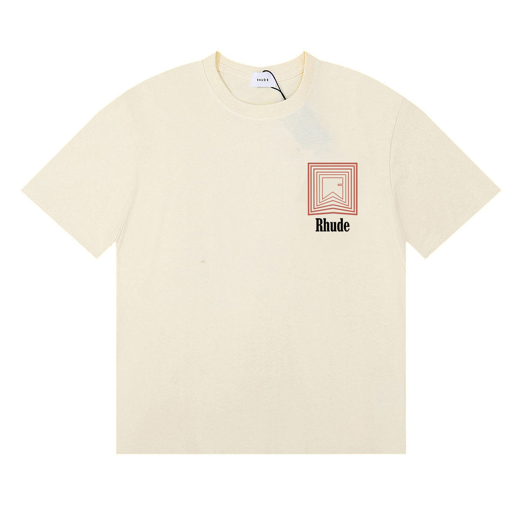 Rhude T-shirts Chevron Red Printed Cotton Casual Short Sleeve Men and Women