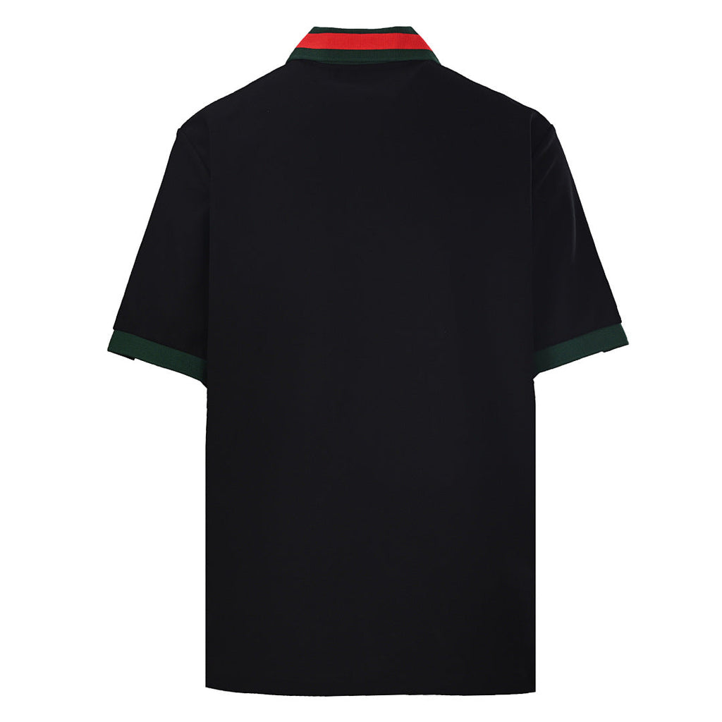 GUCCI Red and Green Web Embroidered Polo Shirt