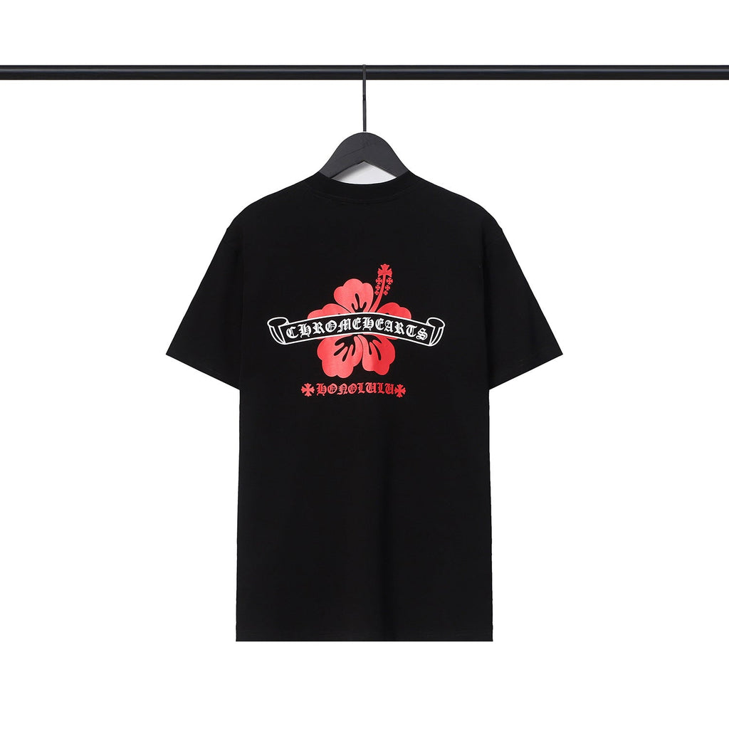Chrome Heart T Shirts CH Flower Sanskrit Casual Short Sleeve T-Shirt Loose