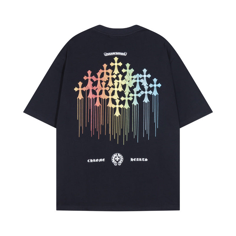 Chrome Heart T Shirts Cross Color Printed Short Sleeve T-Shirt Loose