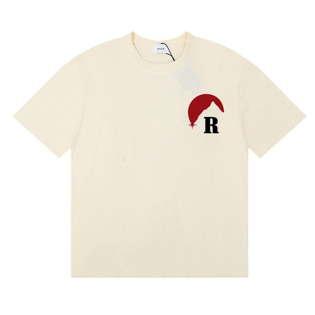 Rhude T-shirt Letter Snow Mountain Sunset Pattern Short Sleeve T-shirt