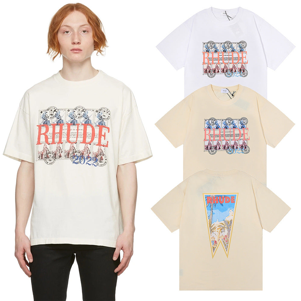Rhude T-shirt Stamp Seal Coconut Tree Print Short Sleeve T-shirt