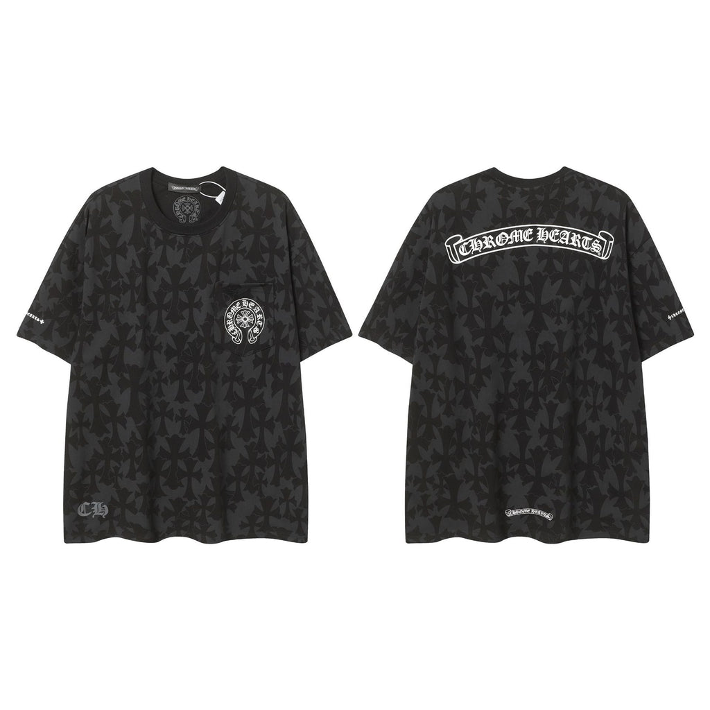 Chrome Heart T Shirts Sanskrit logo embroidery fashion versatile loose T-shirt