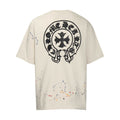 Chrome Heart T Shirts Cross Leather Print Short Sleeve T-Shirt Loose