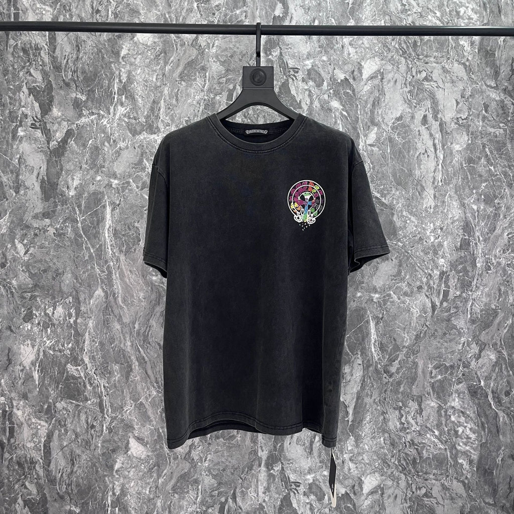 Chrome Heart T Shirts Crowe Sanskrit Horseshoe Wash Old Short Sleeve Loose Crew Neck T-Shirt