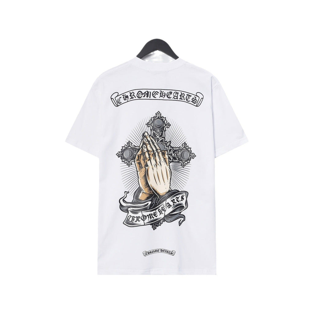 Chrome Heart T Shirts Croix Hands Ribbon Cross
