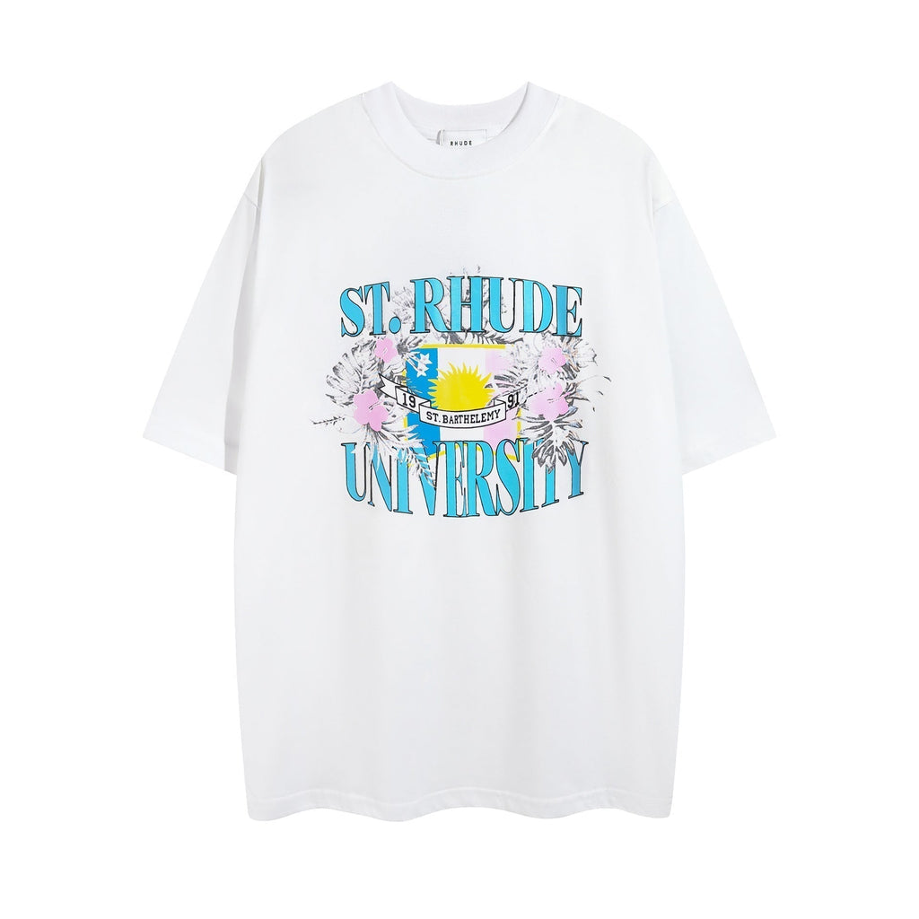 Rhude T-shirt Micro Label Flower Letter Print Pattern Short Sleeve T-shirt