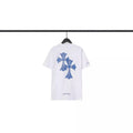Chrome Heart T Shirts Blue Cross Loose Crew Neck Short Sleeve