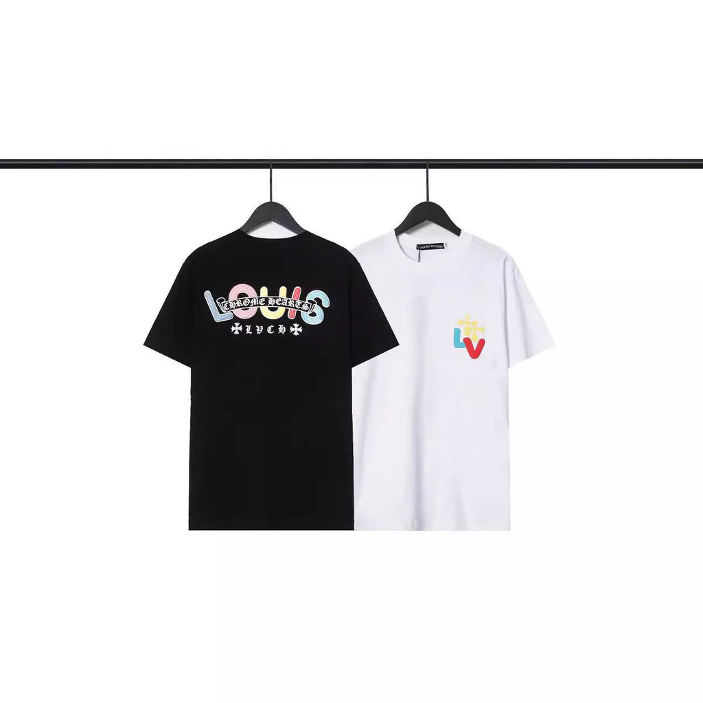 Chrome Heart T Shirts Croix Cross Color Leather Printed Short Sleeve T-Shirt