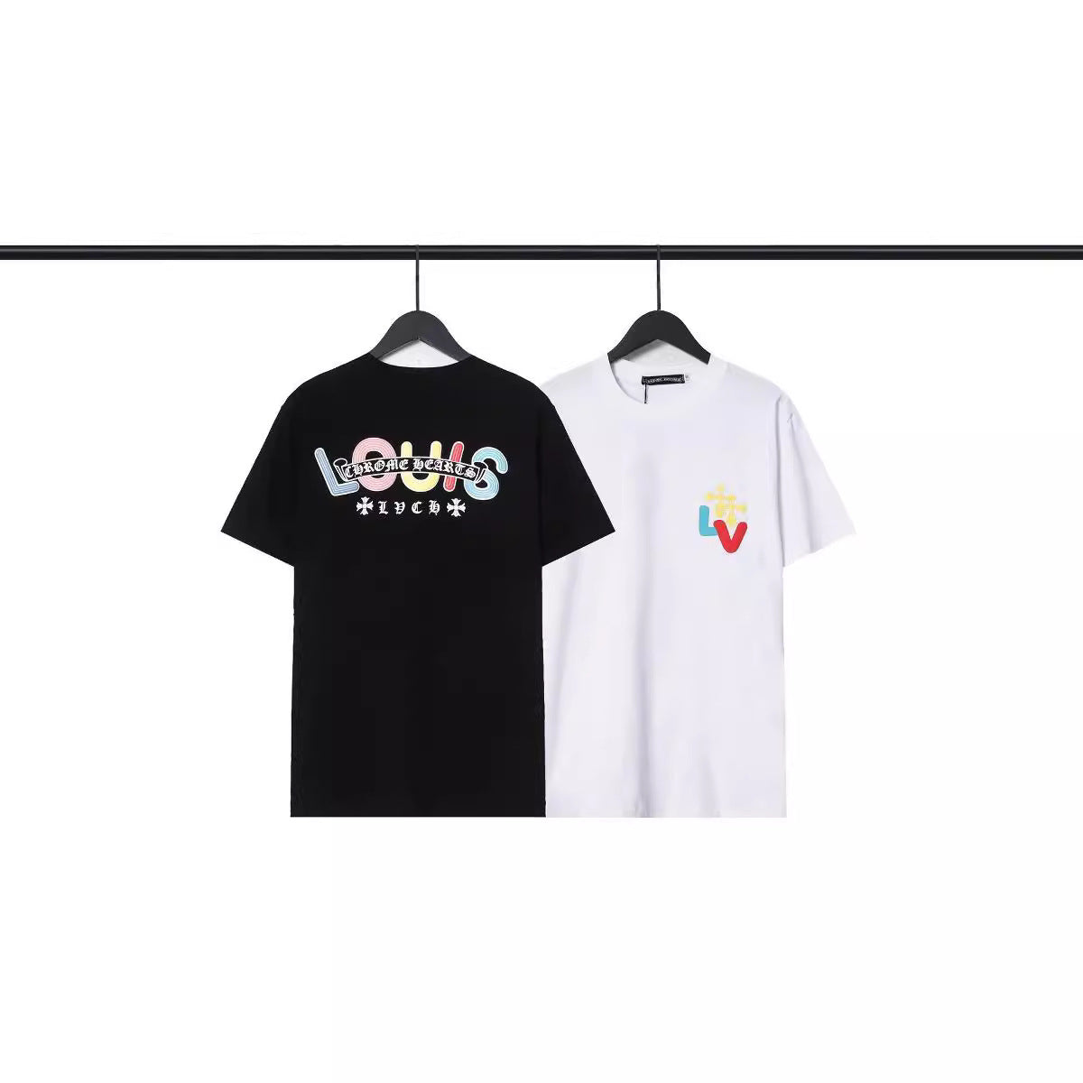 Chrome Heart T Shirts Croix Cross Color Leather Printed Short Sleeve T-Shirt
