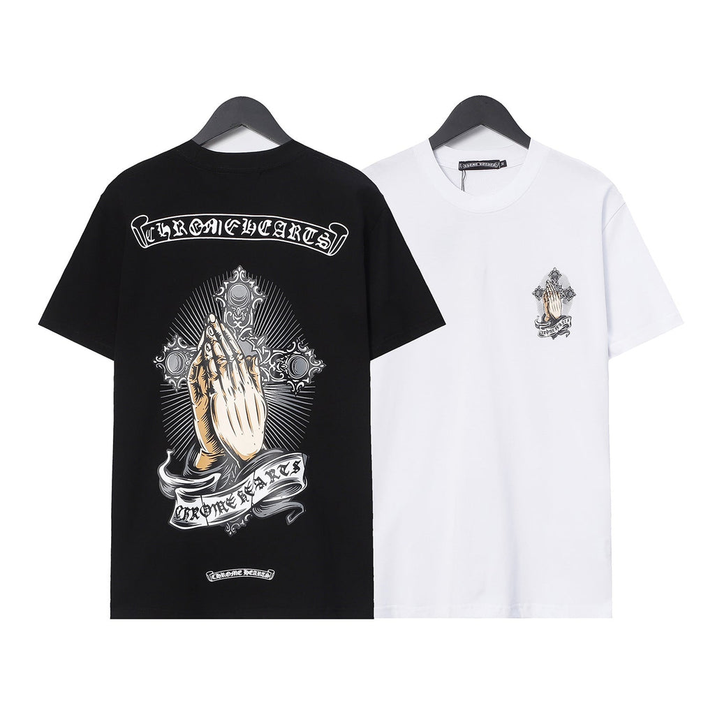 Chrome Heart T Shirts Croix Hands Ribbon Cross