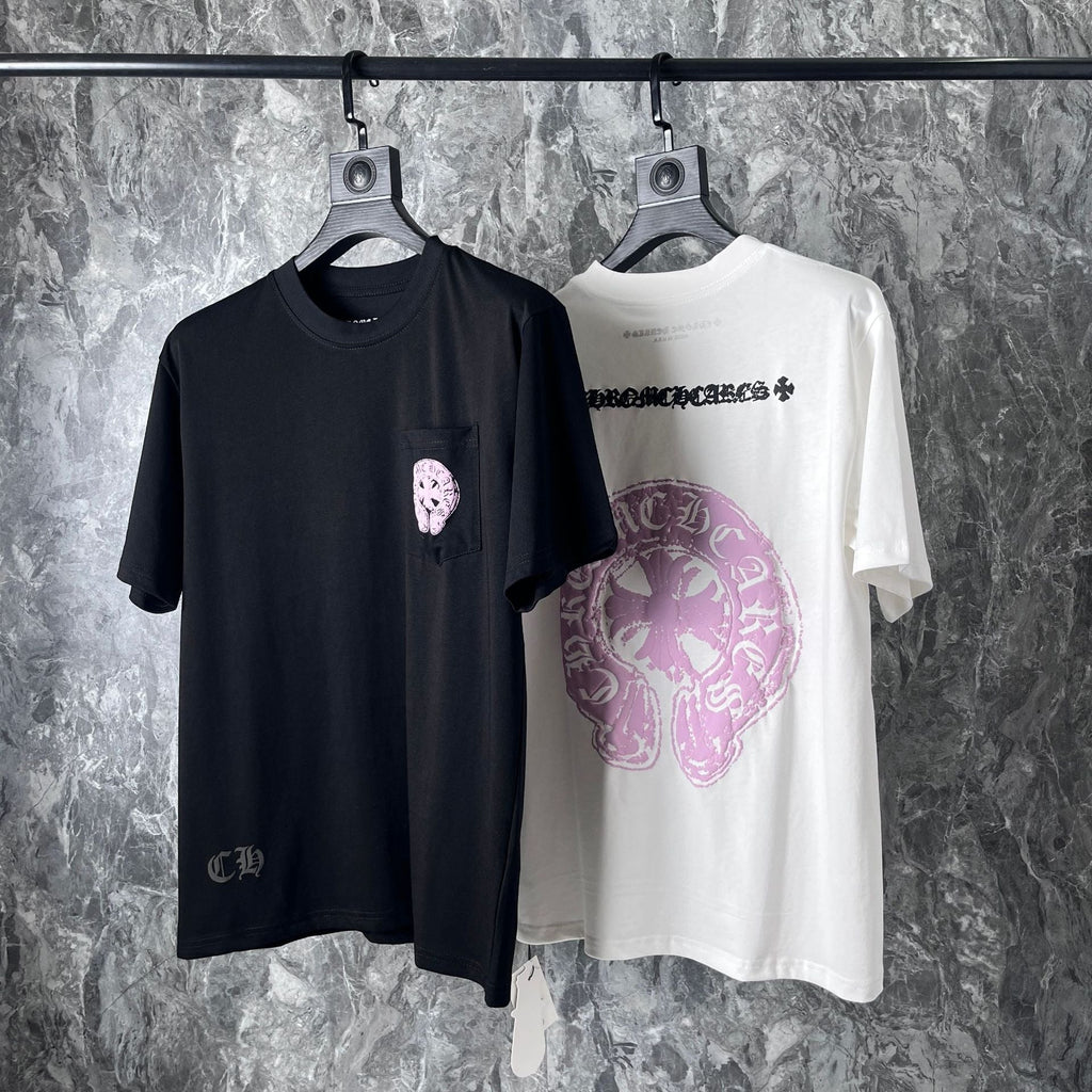 Chrome Heart T Shirts Pink Sanskrit Leather Short Sleeve T-Shirt