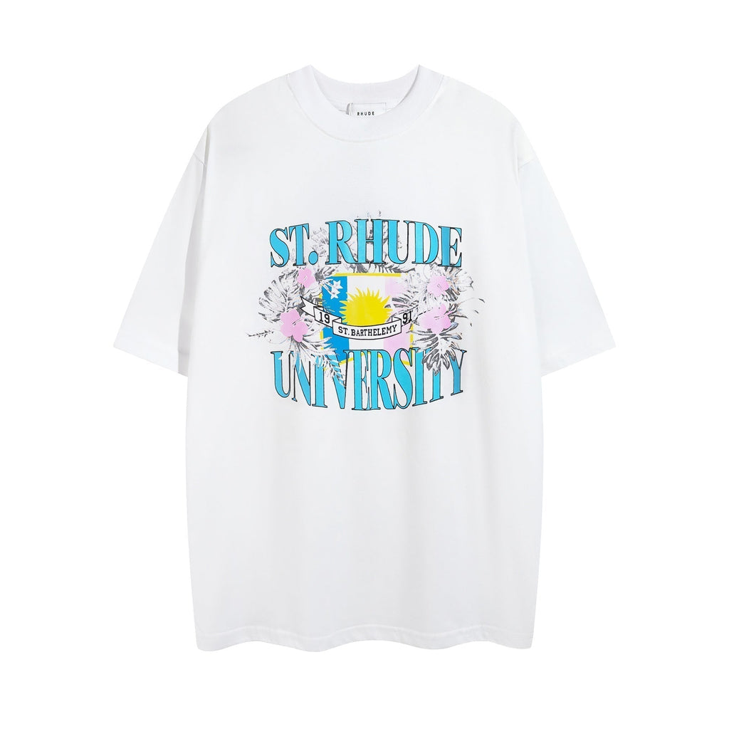 Rhude T-shirt Micro Label Flower Letter Print Pattern Short Sleeve T-shirt