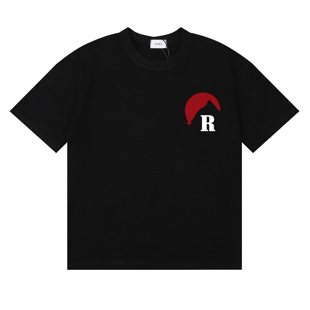 Rhude T-shirt Letter Snow Mountain Sunset Pattern Short Sleeve T-shirt