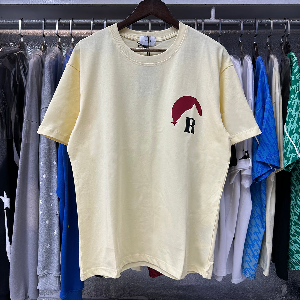 Rhude T-shirts Red Sunset Print Cotton Casual Short Sleeve Men and Women