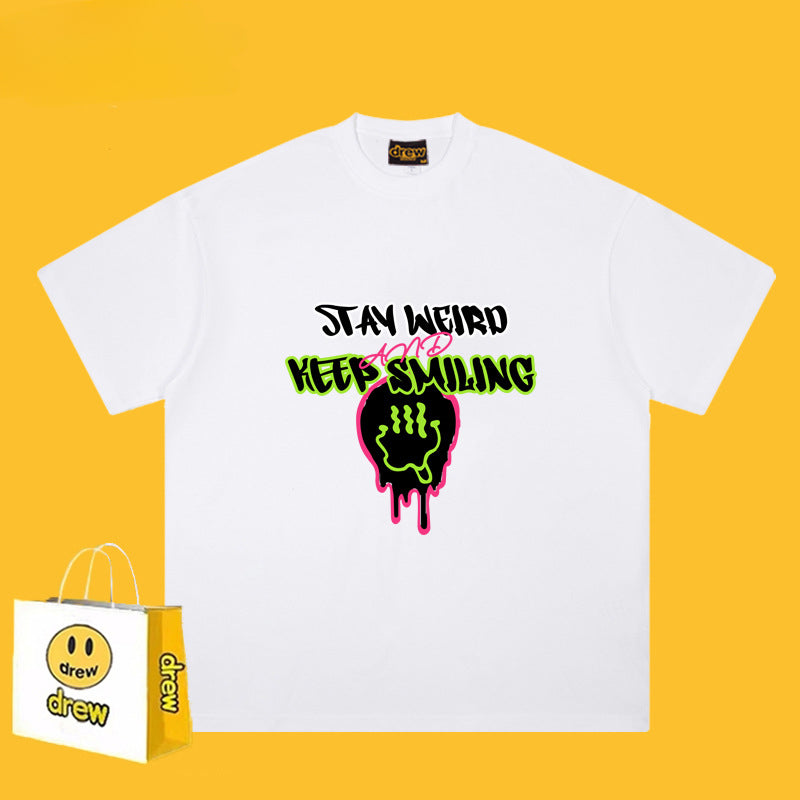 Drew T-shirts Funny Smiling Face Short Sleeve Printed T-shirt