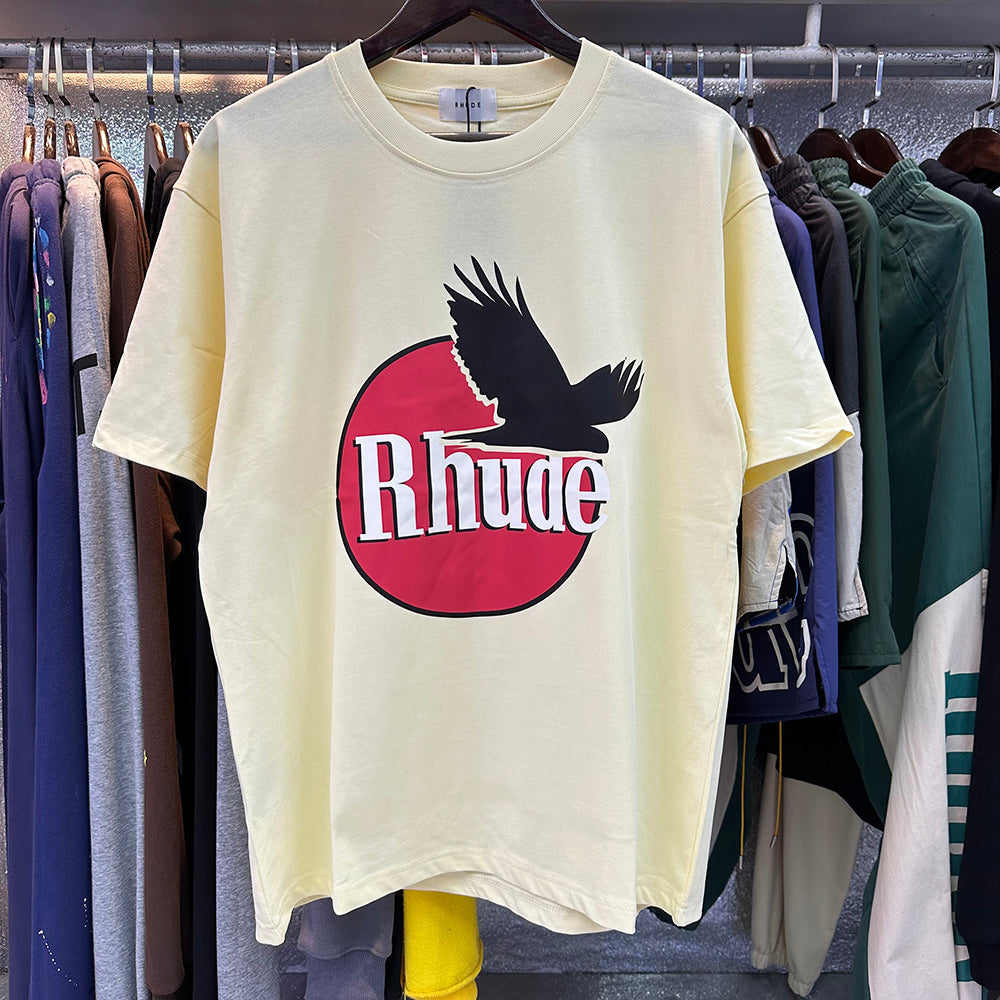 Rhude T-shirts Black Peace Dove Print Cotton Casual Short Sleeve Men and Women