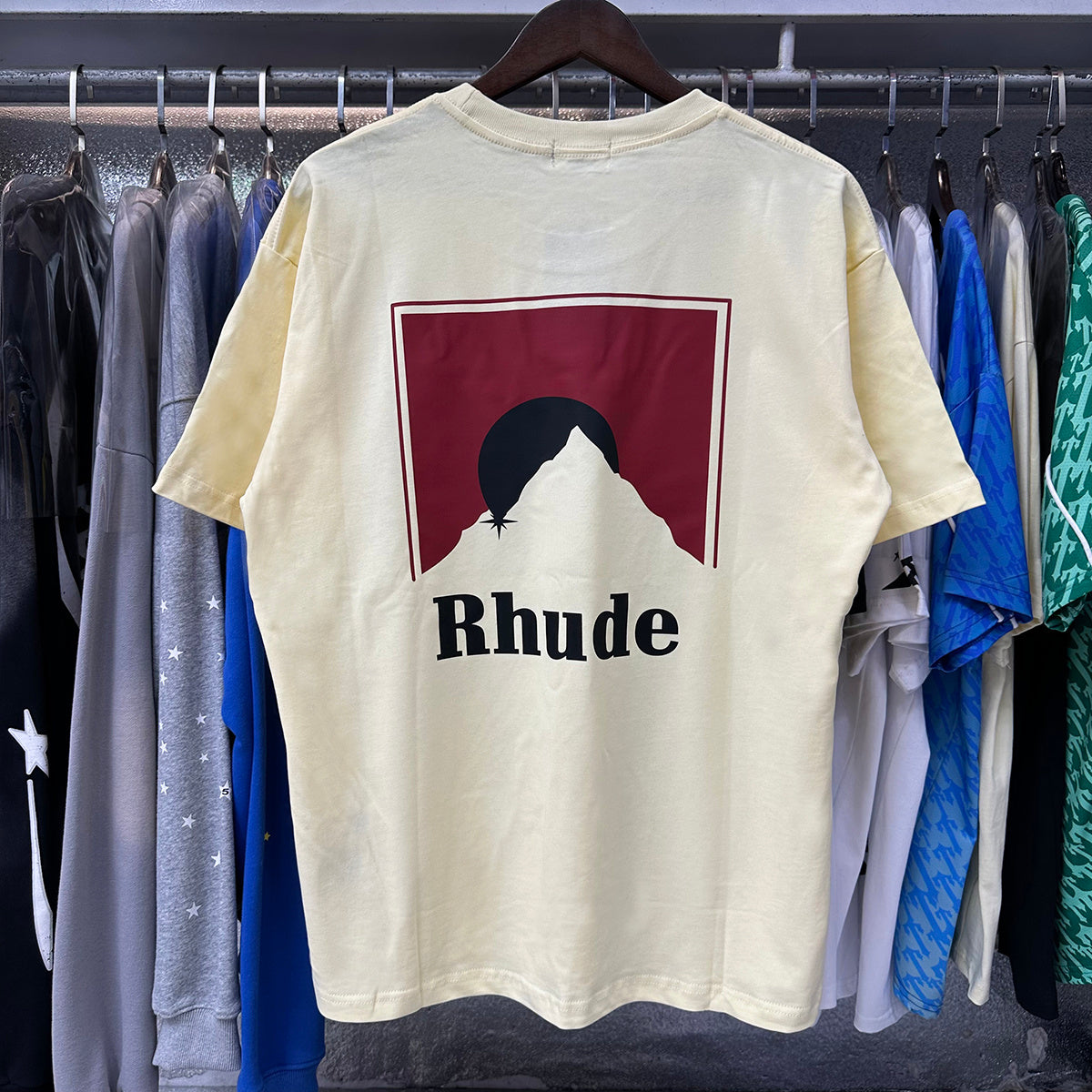 Rhude T-shirts Red Sunset Print Cotton Casual Short Sleeve Men and Women