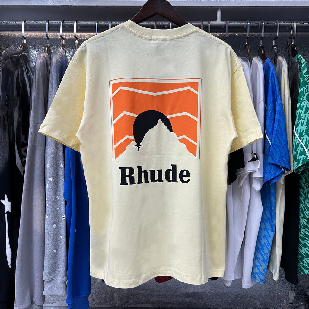 Rhude T-shirts Sunset Printing Cotton Casual Short Sleeve Men and Women