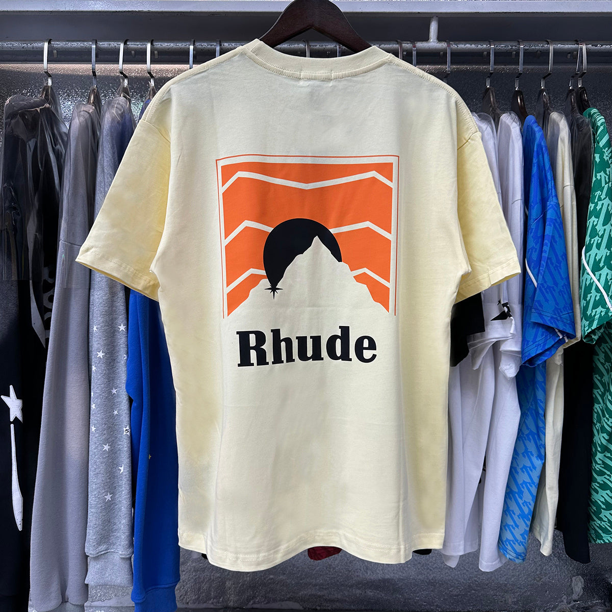 Rhude T-shirts Sunset Printing Cotton Casual Short Sleeve Men and Women