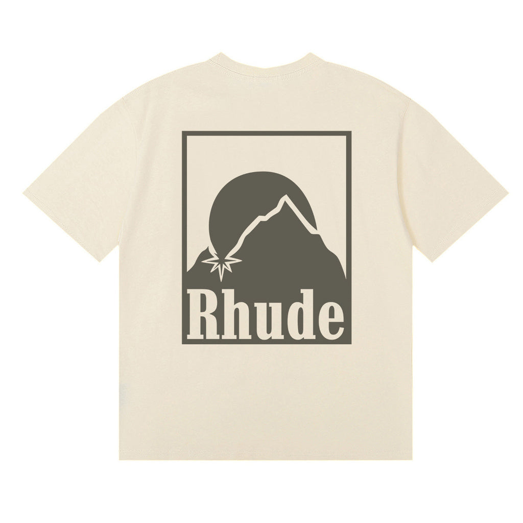 Rhude T-shirts Moon Badge Printing Cotton Casual Short Sleeve Men and Women
