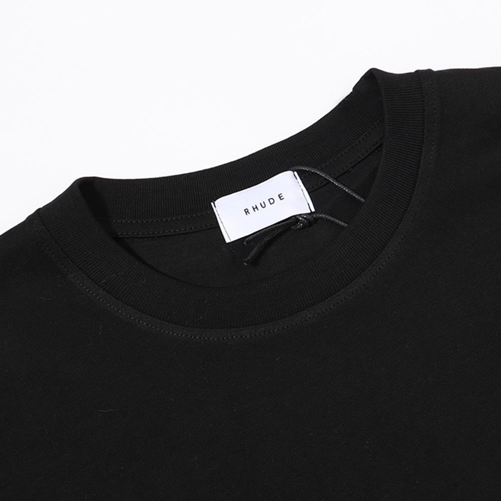 Rhude T-shirts Black Moon Print Loose Casual Short Sleeve Men and Women