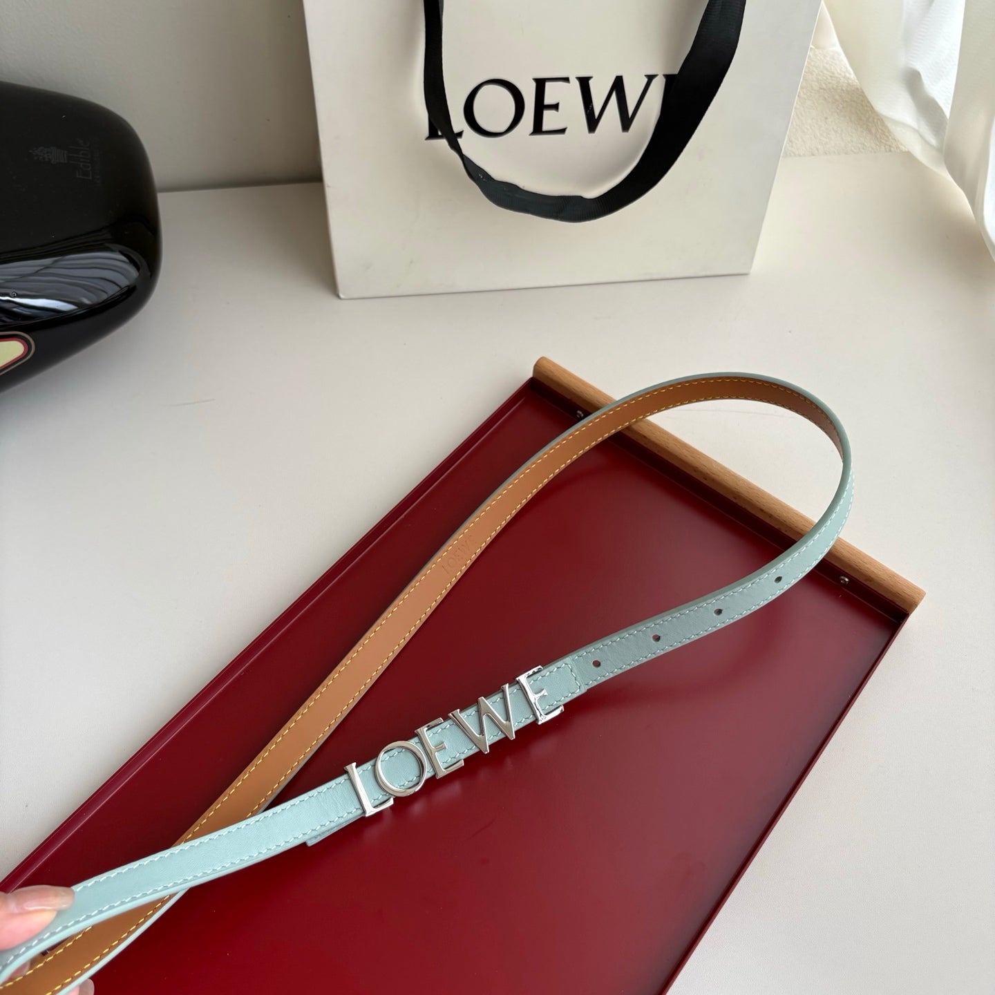 Loewe Women’s Leather Belt Anagram Buckle Classic Dress Waist Belt for Jeans Trousers Coat Casual Formal
